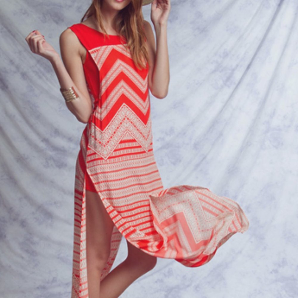 Red Pattern Beach Maxi Dress